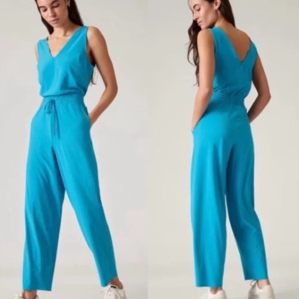 NWT Athleta Women's Avenue Jumpsuit Sleeveless Pacific Blue Medium Tall